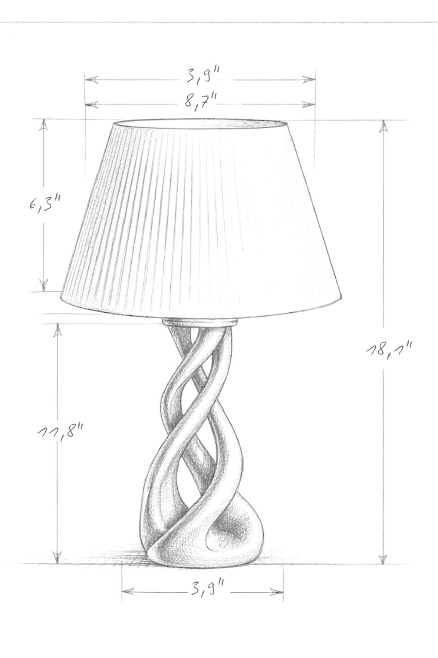 Technical drawing of a lamp with dimensions